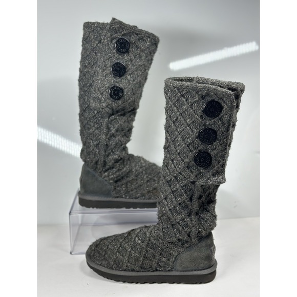 Ugg Australia Shoes - UGG 3066 Lattice Cardy Gray Sweater Knit 3 Button Winter Sock Boots Womens 7
